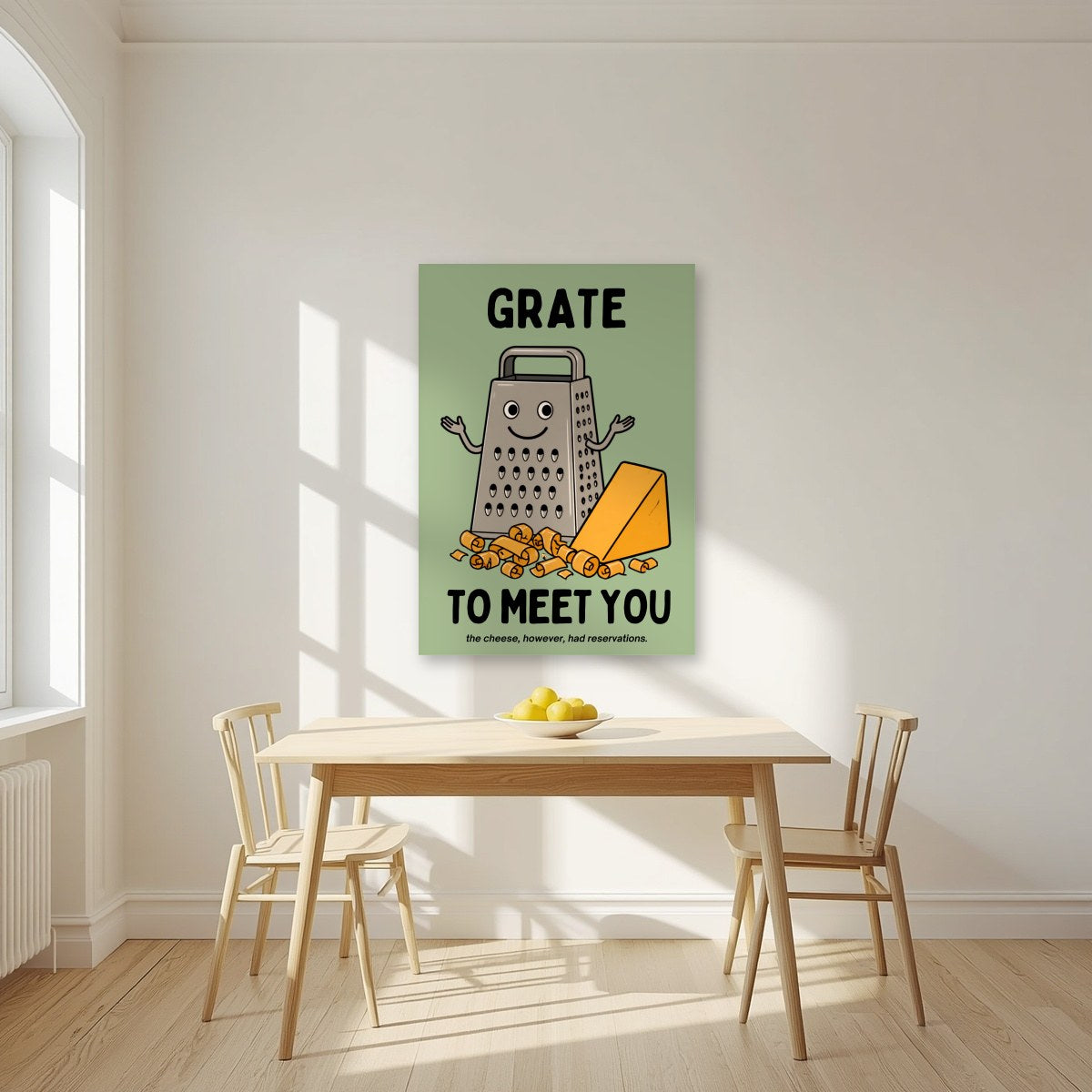 Grate to Meet You – Allotment Sage art print, unframed poster, styled in a kitchen