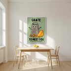 Grate to Meet You – Allotment Sage art print, in a white frame, styled in a kitchen
