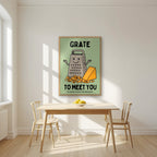 Grate to Meet You – Allotment Sage art print, in an oak frame, styled in a kitchen