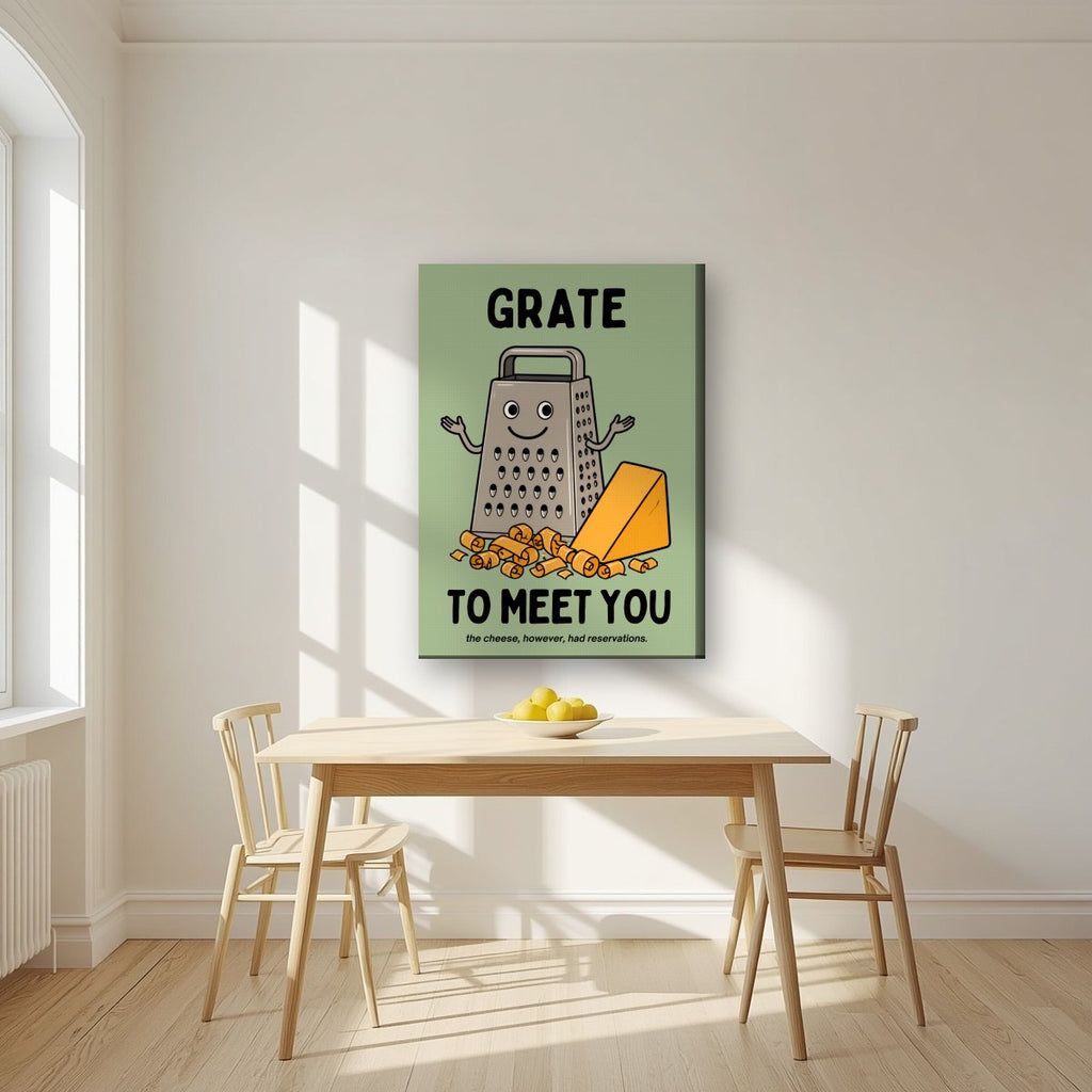 Grate to Meet You – Allotment Sage art print, on slim canvas, styled in a kitchen