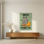 Grate to Meet You – Allotment Sage art print, unframed poster, styled in a living room