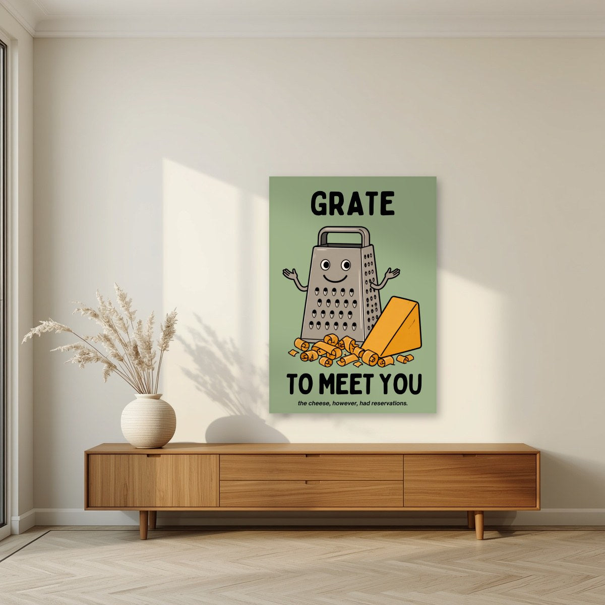 Grate to Meet You – Allotment Sage art print, unframed poster, styled in a living room