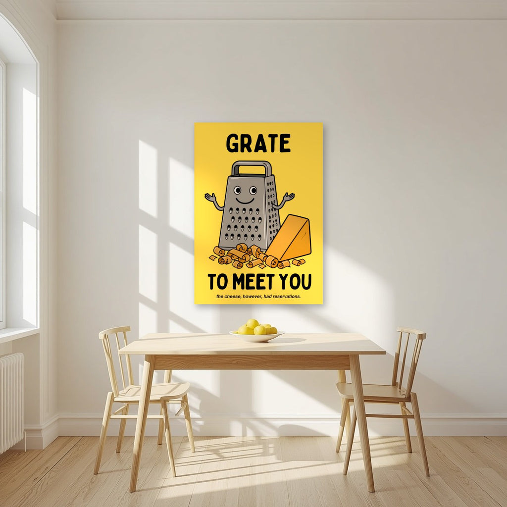 Grate to Meet You – Chippy Gold art print, unframed poster, styled in a kitchen