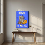 Grate to Meet You – Deckchair Blue art print, on thick canvas, styled in a desk