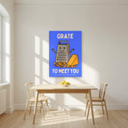 Grate to Meet You – Deckchair Blue art print, unframed poster, styled in a kitchen