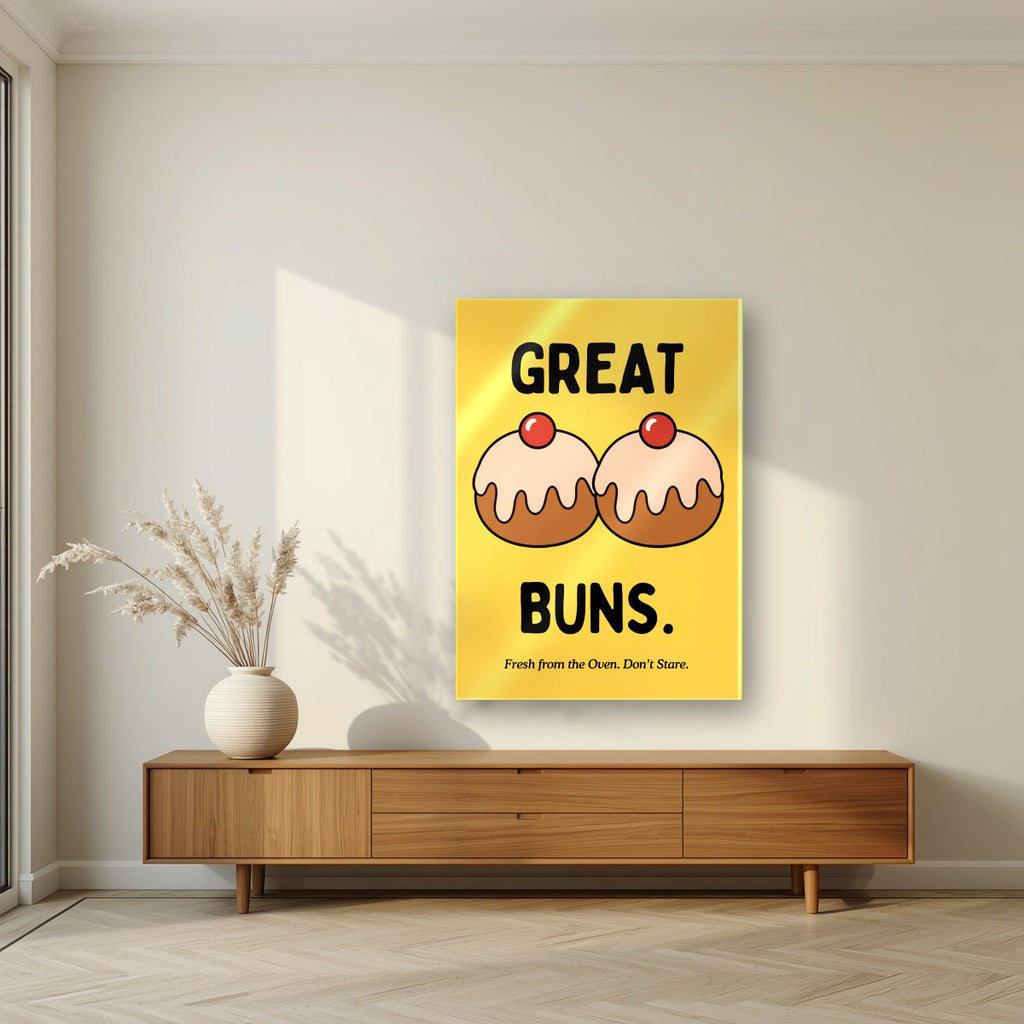 Great Buns – Custard Gold art print, as an acrylic print, styled in a living room
