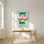 Great Buns – Mint Icing art print, as an acrylic print, styled in a kitchen