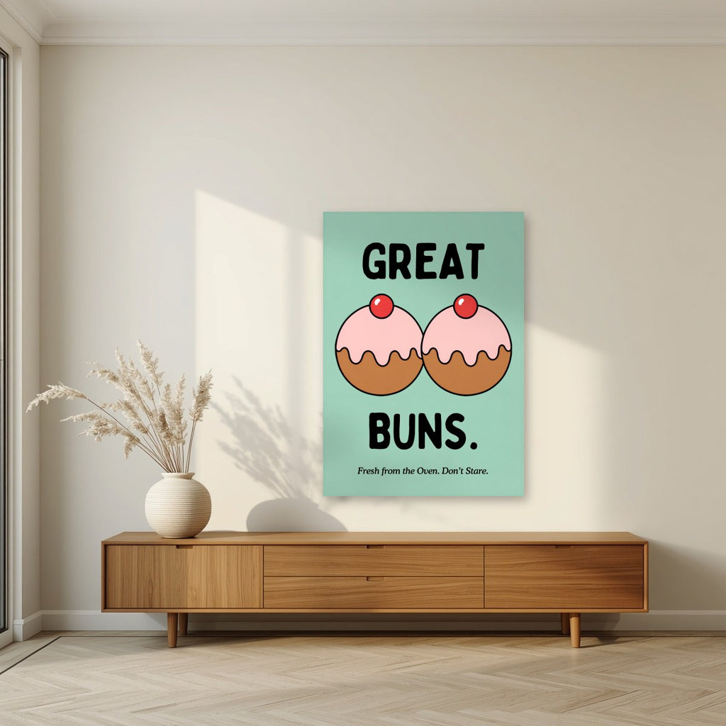 Great Buns – Mint Icing art print, unframed poster, styled in a living room