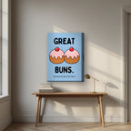 Great Buns – Powder Blue art print, on thick canvas, styled in a desk