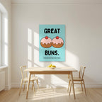 Great Buns – Seaside Teal art print, unframed poster, styled in a kitchen