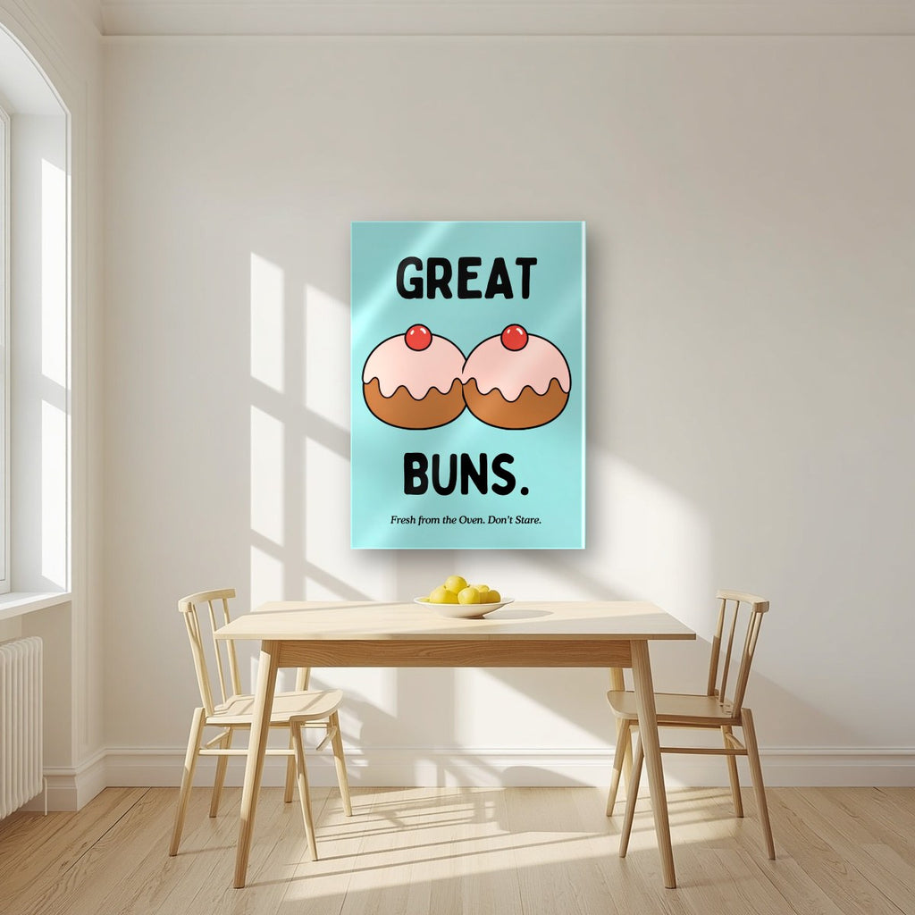 Great Buns – Seaside Teal art print, as an acrylic print, styled in a kitchen