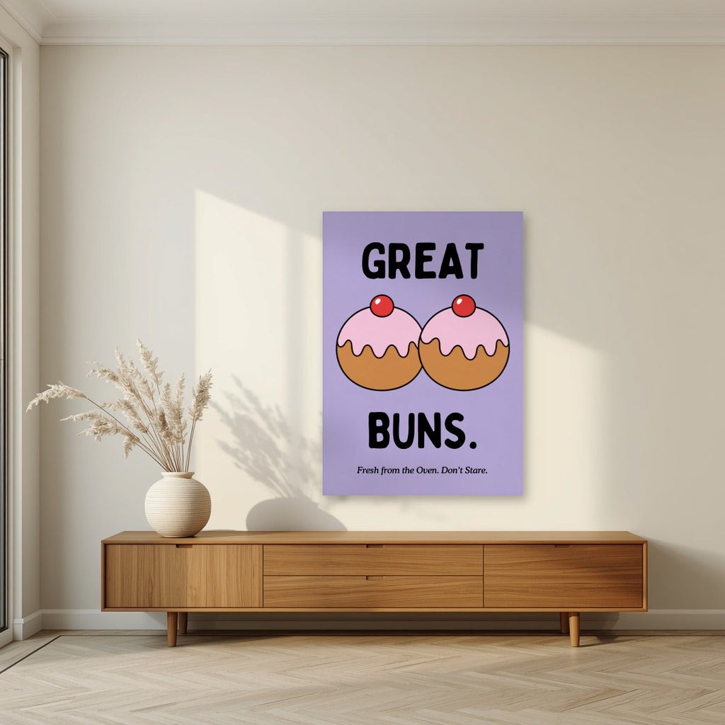 Great Buns – Sugared Violet art print, unframed poster, styled in a living room