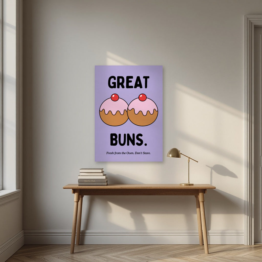 Great Buns – Sugared Violet art print, unframed poster, styled in a desk