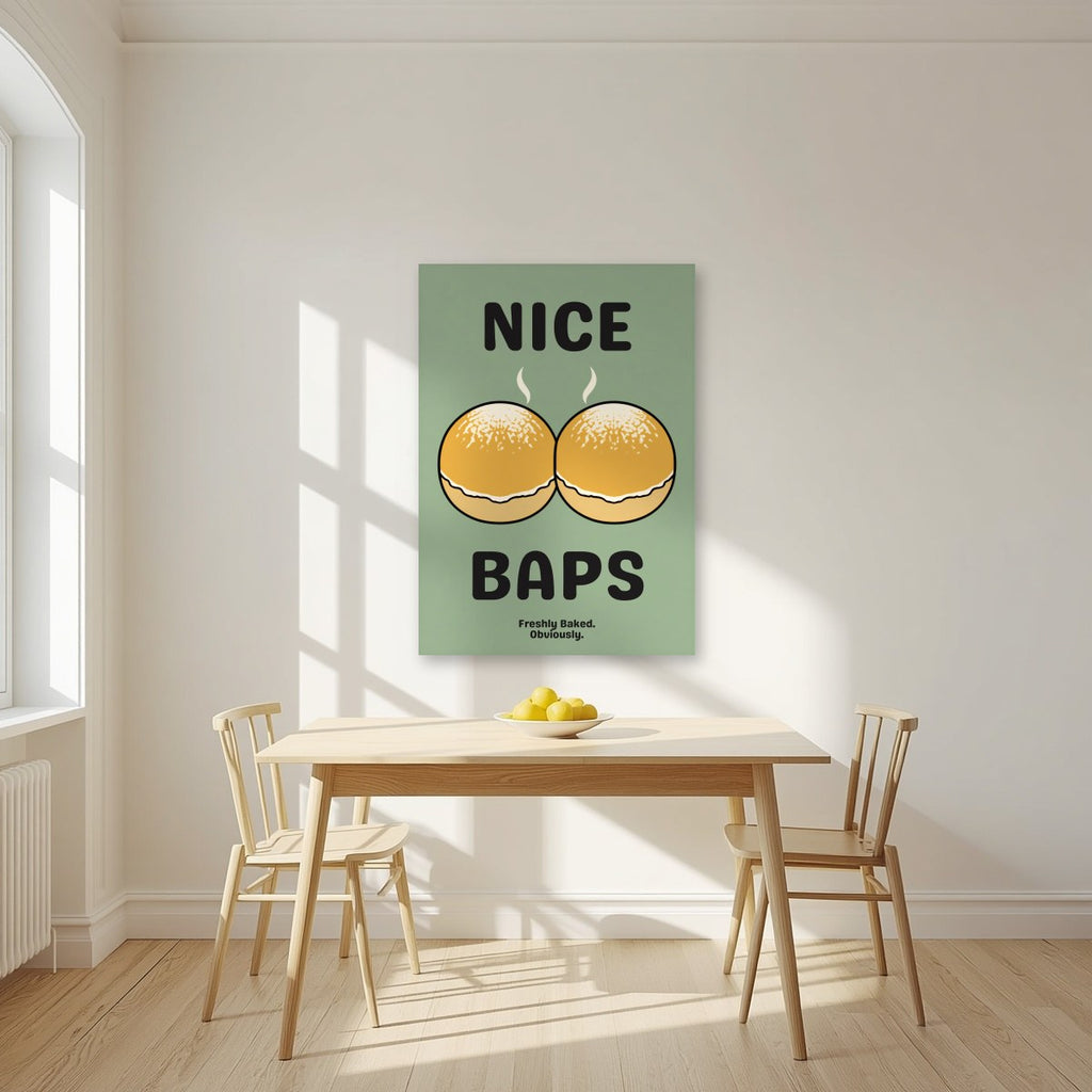 Nice Baps – Allotment Sage art print, unframed poster, styled in a kitchen