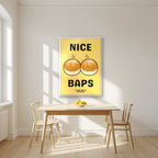Nice Baps – Chippy Gold art print, in a white frame, styled in a kitchen