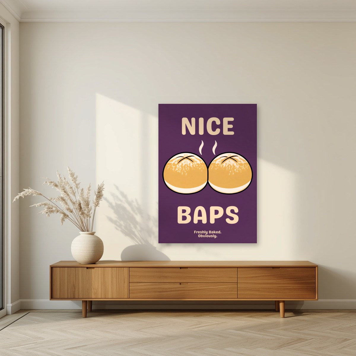 Nice Baps – Damson art print, unframed poster, styled in a living room