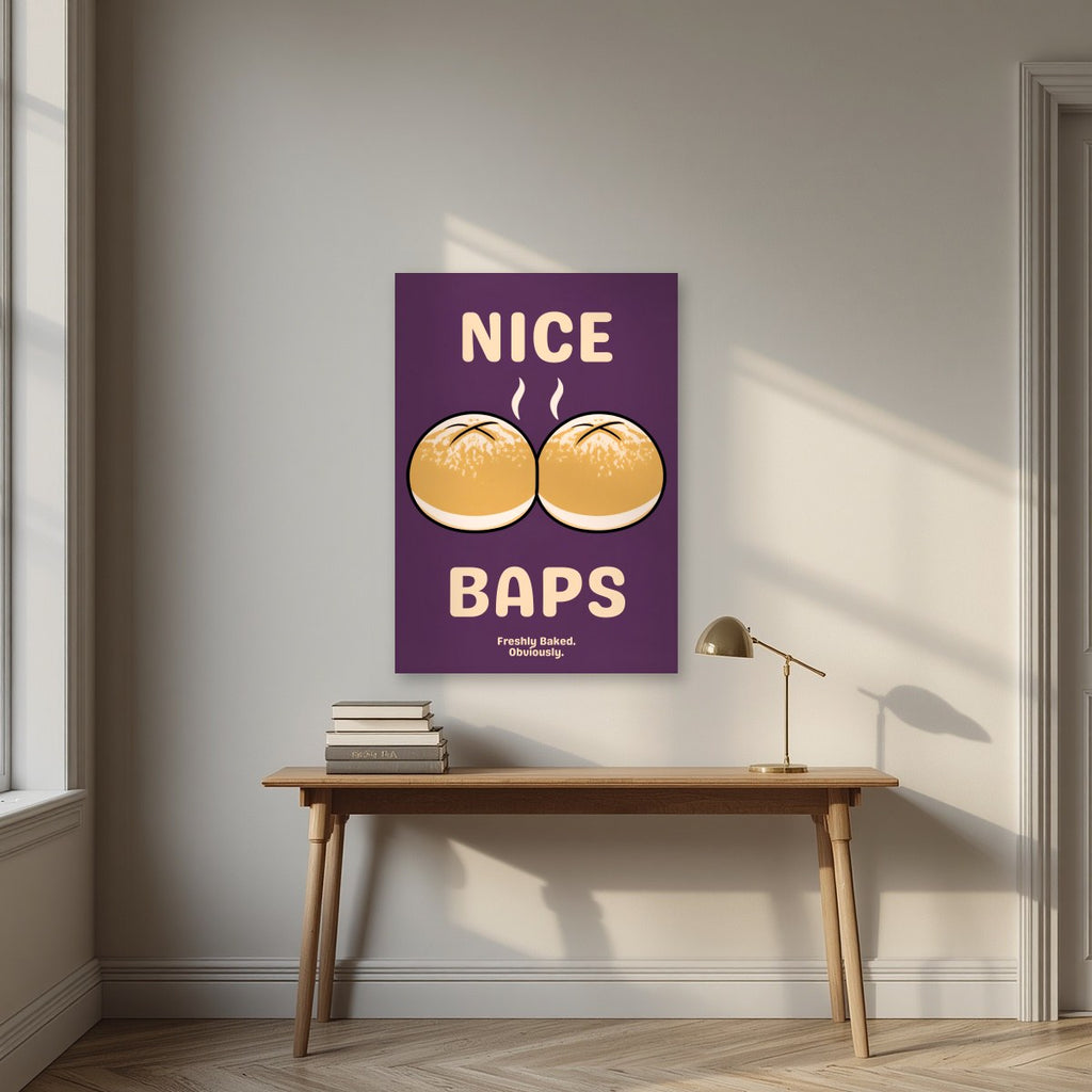 Nice Baps – Damson art print, unframed poster, styled in a desk