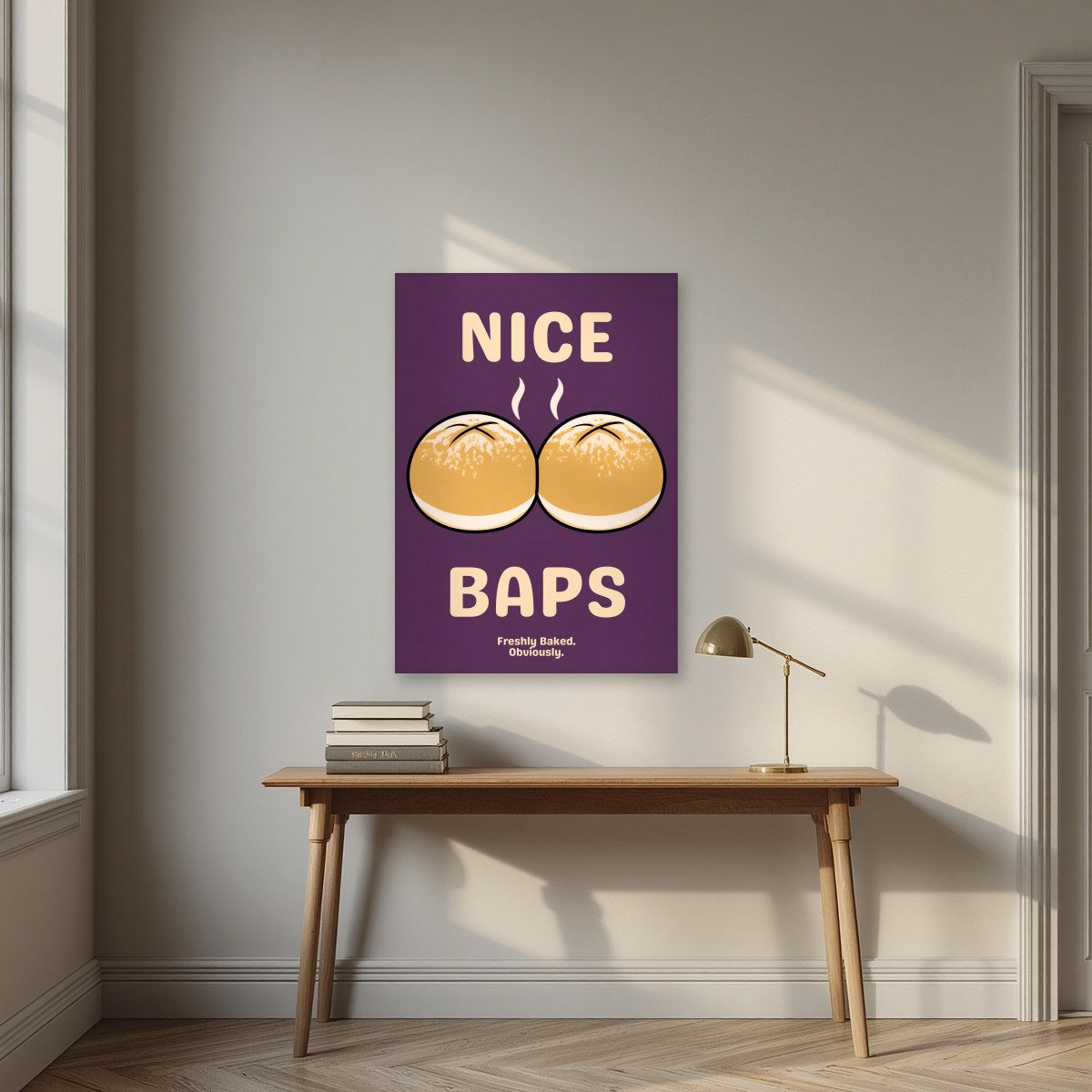 Nice Baps – Damson art print, unframed poster, styled in a desk