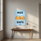 Nice Baps – Deckchair Blue art print, unframed poster, styled in a desk