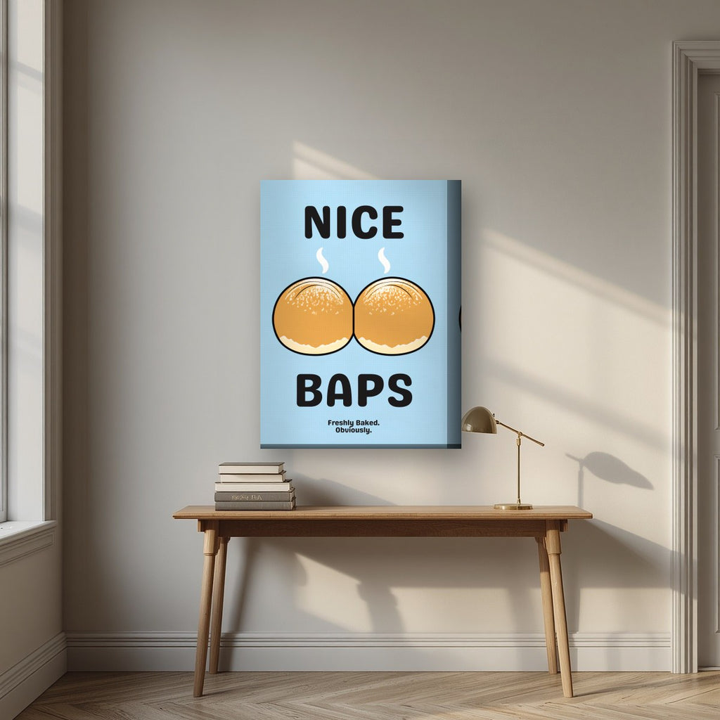 Nice Baps – Deckchair Blue art print, on thick canvas, styled in a desk