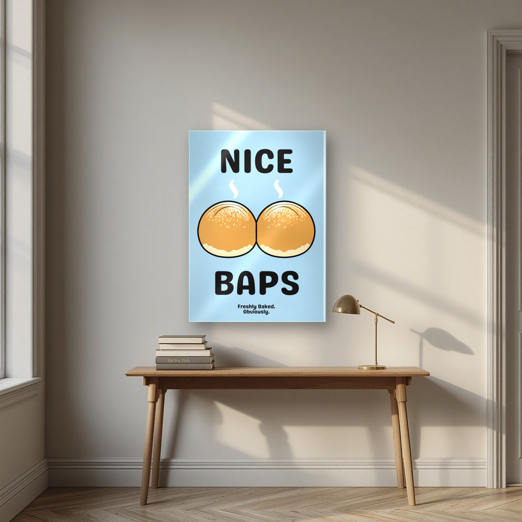 Nice Baps – Deckchair Blue art print, as an acrylic print, styled in a desk