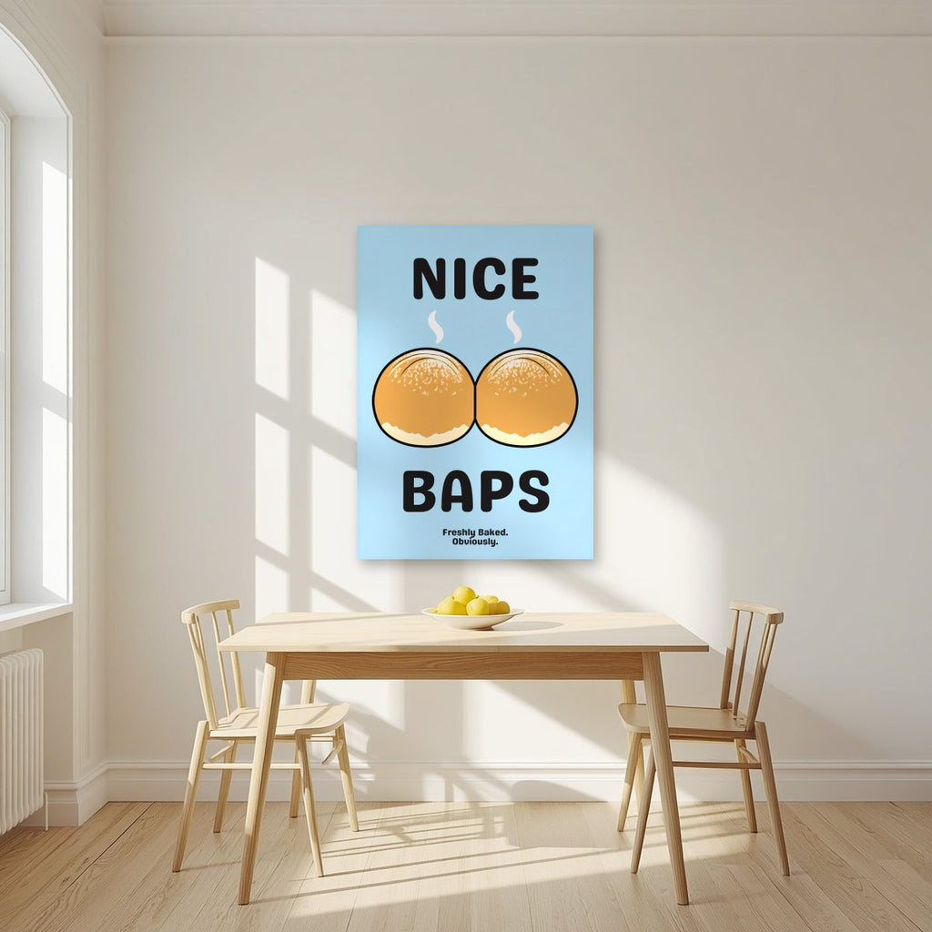 Nice Baps – Deckchair Blue art print, unframed poster, styled in a kitchen