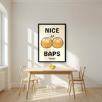 Nice Baps – Flour Cream art print, in a black frame, styled in a kitchen