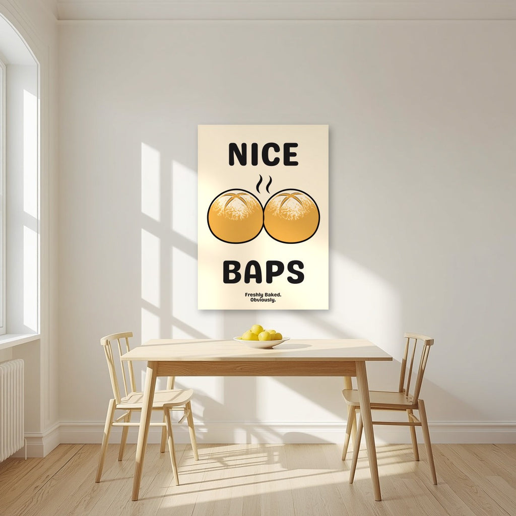 Nice Baps – Flour Cream art print, unframed poster, styled in a kitchen