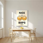 Nice Baps – Flour Cream art print, in a white frame, styled in a kitchen