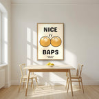 Nice Baps – Flour Cream art print, in an oak frame, styled in a kitchen