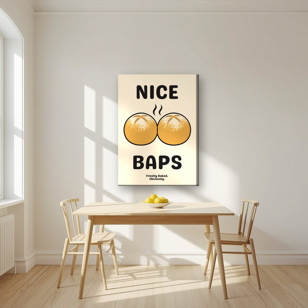 Nice Baps – Flour Cream art print, on slim canvas, styled in a kitchen