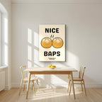 Nice Baps – Flour Cream art print, on slim canvas, styled in a kitchen