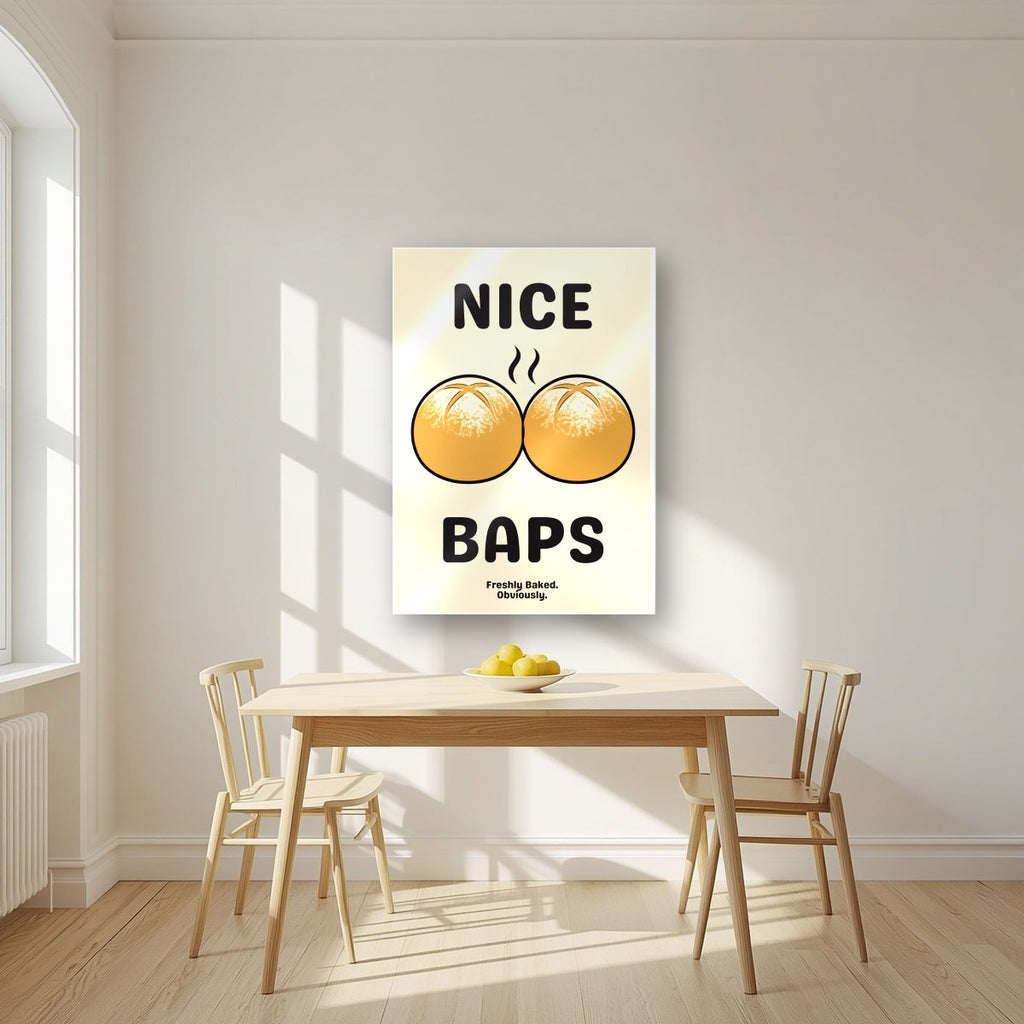 Nice Baps – Flour Cream art print, as an acrylic print, styled in a kitchen