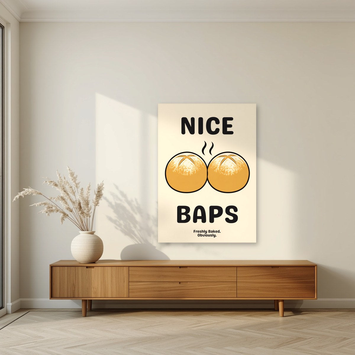 Nice Baps – Flour Cream art print, unframed poster, styled in a living room