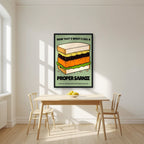 Now That's What I Call a Proper Sarnie – Allotment Sage art print, in a black frame, styled in a kitchen