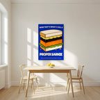 Now That's What I Call a Proper Sarnie – Deckchair Navy art print, unframed poster, styled in a kitchen