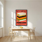 Now That's What I Call a Proper Sarnie – Ketchup Coral art print, in a black frame, styled in a kitchen