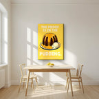 The Proof Is In The Pudding – Custard Gold art print, on slim canvas, styled in a kitchen