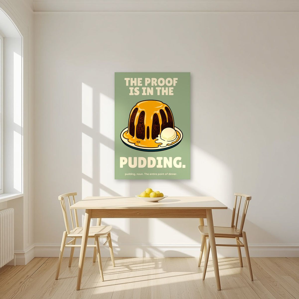 The Proof Is In The Pudding – Orchard Sage art print, unframed poster, styled in a kitchen