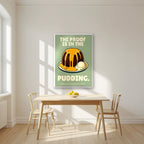 The Proof Is In The Pudding – Orchard Sage art print, in a white frame, styled in a kitchen