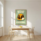 The Proof Is In The Pudding – Orchard Sage art print, in an oak frame, styled in a kitchen