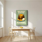 The Proof Is In The Pudding – Orchard Sage art print, on thick canvas, styled in a kitchen
