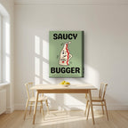 Saucy Bugger – Allotment Sage art print, on thick canvas, styled in a kitchen