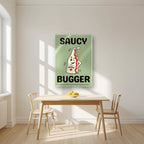 Saucy Bugger – Allotment Sage art print, as an acrylic print, styled in a kitchen