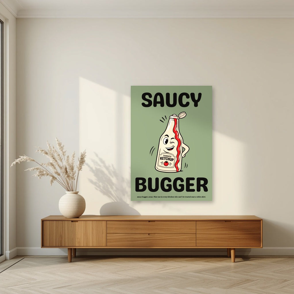 Saucy Bugger – Allotment Sage art print, unframed poster, styled in a living room