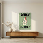 Saucy Bugger – Allotment Sage art print, unframed poster, styled in a living room