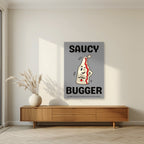 Saucy Bugger – Pebble Grey art print, unframed poster, styled in a living room