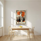 King of Geese – Burnt Amber art print, in a white frame, styled in a kitchen