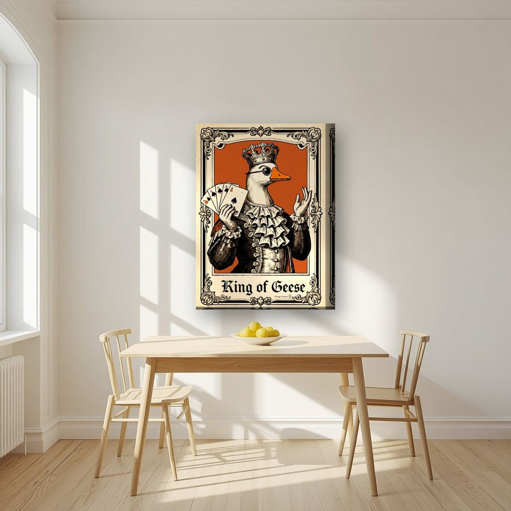 King of Geese – Burnt Amber art print, on thick canvas, styled in a kitchen