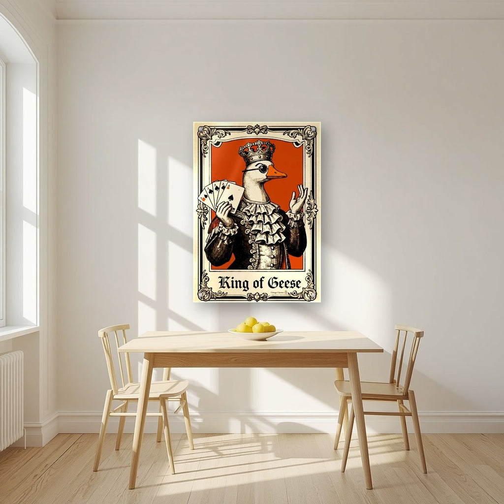 King of Geese – Burnt Amber art print, as an acrylic print, styled in a kitchen
